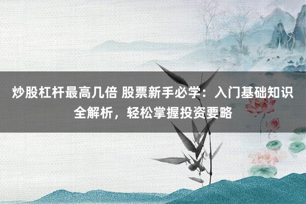 炒股杠杆最高几倍 股票新手必学：入门基础知识全解析，轻松掌握投资要略