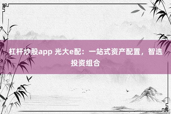 杠杆炒股app 光大e配：一站式资产配置，智选投资组合