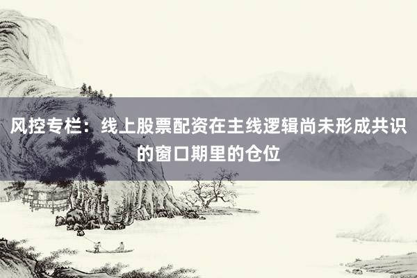 风控专栏：线上股票配资在主线逻辑尚未形成共识的窗口期里的仓位