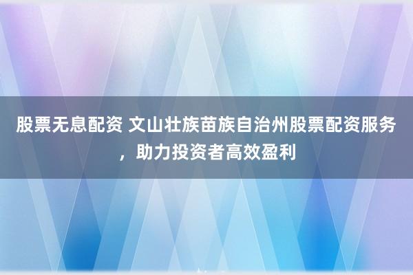 股票无息配资 文山壮族苗族自治州股票配资服务，助力投资者高效盈利
