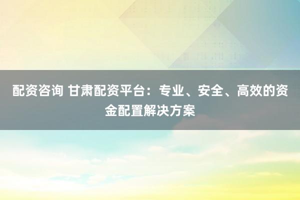 配资咨询 甘肃配资平台：专业、安全、高效的资金配置解决方案