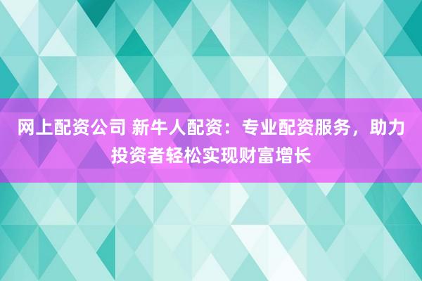 网上配资公司 新牛人配资：专业配资服务，助力投资者轻松实现财富增长