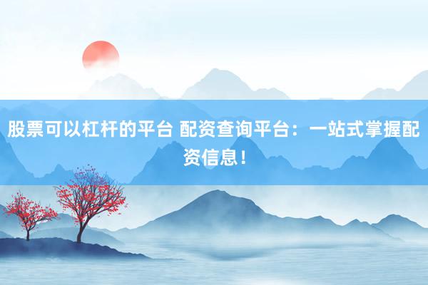 股票可以杠杆的平台 配资查询平台：一站式掌握配资信息！