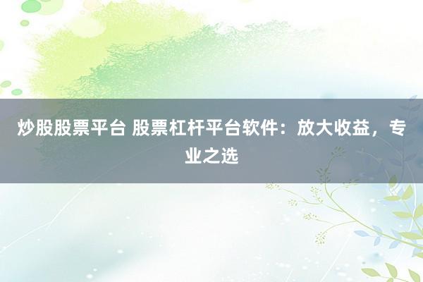 炒股股票平台 股票杠杆平台软件：放大收益，专业之选
